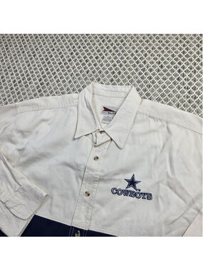 Vintage Dallas Cowboys Pro Elite Button Up Shirt XL Embroidered NFL Colorblock